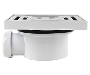 Cofan Piletta di scarico con sifone | Per piatto doccia a filo pavimento | Dimensioni: 146 x 146 mm | Uscita da Ø40 mm | Guarnizione conica riduttrice da Ø32 mm