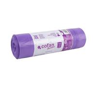 Cofan Sacchetti per rifiuti profumati di lavanda con chiusura automatica in colore viola, dimensioni: 57 x 57 cm, secchi da 30 litri, rotolo da 15 pezzi