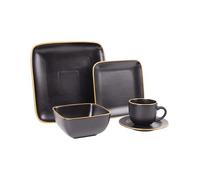 Cofan Servizio da tavola in ceramica nera quadrata | Set da 20 pezzi | Stoviglie nere con bordo vintage | Lavabile in lavastoviglie, forno a microonde e forno