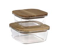 Cofan Set da 2 portapranzo quadrati di vetro borosilicato | Modello Bambù | Coperchio di bambù | Capacità: 520-800 ml