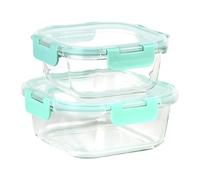 Cofan Set de 2 recipientes home cuadrados de 520ml / 800ml | Envases de Vidrio para Alimentos | 2 Recipientes + 2 Tapas | Herméticos | Sin BPA