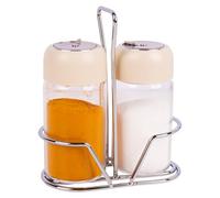 Cofan Set di sale e pepe con supporto | Set di 2 pezzi | Flaconi in vetro borosilicato | Capacità: 120 ml per flacone | Coperchi beige