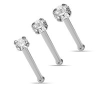 Cofanetto 3 Pezzi 14k Oro Bianco Artiglio Imposta Pietra CZ Calibro 22 Palla fine Naso Pin Perno del Naso Piercing