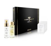 Cofanetto Golden Glow (BOX07) 1 Siero viso con Oro colloidale, PVP K30 + 1 Olio viso Antimacchie con Oro 24 Kt e 7 Oli essenziali - in omaggio set di campioncini - Laurea, Compleanno, Regalo di Natale