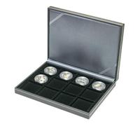 Cofanetto numismatico NERA XM con 12 caselle quadrate per monete o capsule fino a Ø 52 mm
