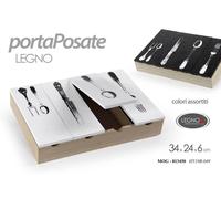 COFANETTO PORTA POSATE LEGNO CONTENITORE SCATOLA ORGANIZER CASSETTI ASS 34246