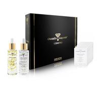 Cofanetto Radiance - 1 Olio viso Antimacchie con Oro 24 Kt e 7 Oli essenziali + 1 Olio viso con Argento Puro e oli concentrati - in omaggio set di campioncini - Anniversario, Laurea, Compleanno