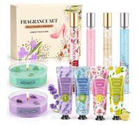 Cofanetto Regalo Donna 4 Profumi + 4 Creme Mani+ 2 Candele Profumate - Eau de Parfum Floreale a Lunga Durata, Crema Idratante Non Grassa -Compleanno Natale San Valentino