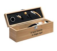 Cofanetto Vino Personalizzabile in Legno e Kit Accessori da Sommelier - Set Apribottiglie, Tagliacapsule, Tappo, Salva Goccia - Elegante Porta Vini - Idea Regalo Compleanno Uomo, Papà (Personalizzato)