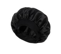 Cofano da donna in raso di seta solido cappello a tesa larga Cura dei capelli Cuffia da doccia for il sonno Fascia elastica morbida Copricapo Bagno Salone di bellezza Sauna (Color : Black, Size : 58