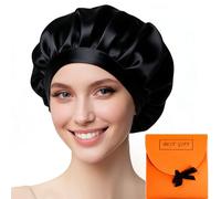 Cofano di Seta Riutilizzabili, Fascia Elastica Regolabile Cappa Seta per Dormire, Morbida e Protettiva, Cura dei Capelli, Si USA per la Maggior Parte dei Capelli (Nero)