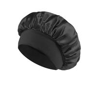 Cofano for capelli in raso da donna for dormire Cura dei capelli Cofani in seta Cappello for dormire a tesa larga solido con fascia elastica morbida(Black)