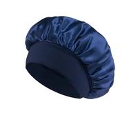 Cofano for capelli in raso da donna for dormire Cura dei capelli Cofani in seta Cappello for dormire a tesa larga solido con fascia elastica morbida(Deep Blue)
