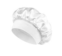 Cofano for capelli in raso da donna for dormire Cura dei Cofani in seta Cappello for a tesa larga solido con fascia elastica morbida per Home(White)