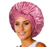 Cofano in raso da donna Cappello da notte solido Fascia elastica for cravatta Cuffia da bagno notturna elastica Copricapo for capelli regolabile Cofano for donna(Pink)