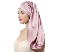 Cofano in vera seta da 60 cm da donna, elastico con bordo largo, cappello for capelli lunghi, cappelli for dormire, avvolgente in seta, for la cura dei capelli notturna(Brown)