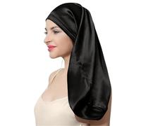 Cofano in vera seta da 60 cm donna, elastico con bordo largo, cappello for capelli lunghi, cappelli for dormire, avvolgente in, for la cura dei notturna per Home(Black)