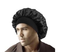 Cofano unisex Cappello a tesa larga in raso solido Cura dei capelli Cuffia for bagno for il sonno Fascia elastica morbida Avvolgimento for la testa Cuffia for sauna for salone di bellezza(Black)