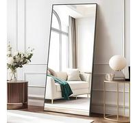 COFENY Specchio da Terra, 179 x 65 cm Specchio da Parete Grande con Cornice in Alluminio, Specchio da Terra da Appoggiare o Appendere per Soggiorno, Camera da letto, Soggiorno, Ingresso, Nero