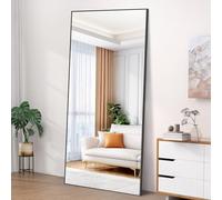 COFENY Specchio da Terra, 192 x 85 cm Specchio da Parete Grande con Cornice in Alluminio, Specchio da Terra da Appoggiare o Appendere per Soggiorno, Camera da letto, Soggiorno, Ingresso, Nero