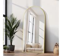COFENY Specchio da Terra ad Arco, 180 x 86 cm Specchio da Parete Grande con Cornice in Alluminio, Specchio da Terra da Appoggiare o Appendere per Soggiorno, Camera da letto, Soggiorno, Ingresso, Oro