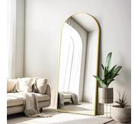 COFENY Specchio da Terra ad Arco, Specchio da Parete Grande con Cornice in Alluminio 165 x 60 cm, Specchio da Terra da Appoggiare o Appendere per Soggiorno, Camera da letto, Soggiorno, Ingresso, Oro