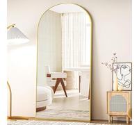 COFENY Specchio da Terra ad Arco, Specchio da Parete Grande con Cornice in Alluminio 192 x 85 cm, Specchio da Terra da Appoggiare o Appendere per Soggiorno, Camera da letto, Soggiorno, Ingresso, Oro