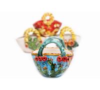 Coffa cestino ceramica di caltagirone decorata a mano decoro fichi d'india blu