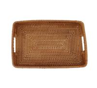 Coffa Grezza Rettangolare in Rattan con Manici, Vassoio Capiente e Decorativo, Cesto Svuotatasche Vintage - Elegante e Resistente, per e Tavolo (S)