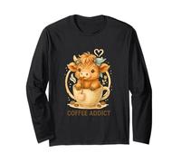 Coffee Addict Cute Highland Cow in Mug Maglia a Manica