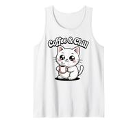 Coffee And Chill - Camicia Kawaii per Amanti dei Gatti, da Uomo, Donna, Ragazzi Canotta