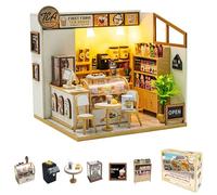 Coffee and Milk Tea Shop Miniature Model, DIY Handmade House Kit, with LED Lights