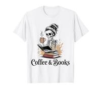 Coffee & Books Book Lover Bookish Reading Librarian Skeleton Maglietta
