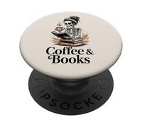 Coffee & Books Book Lover Bookish Reading Librarian Skeleton PopSockets PopGrip Adesivo
