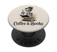 Coffee & Books Book Lover Bookish Reading Librarian Skeleton PopSockets PopGrip Adesivo