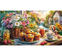 Coffee_cake_and-art-supplies-on-a-colorful-table 1000 pezzi Carta riciclata Puzzle Gioco stimolante Regalo divertente & Attività in casa per adulti e bambini di 12+ anni 70x50/1000 pezzi