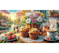 Coffee_cake_and-art-supplies-on-a-colorful-table Puzzle 1000 pezzi Carta riciclata Gioco educativo relax Bellissimo puzzle decorativo per adulti e bambini 38x52/1000 pezzi