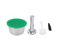 Coffee Capsule Lid, Resuable Silicone Lid with Stainless Steel Refillable Coffee Filter Pod and Tamper Brush Spoon, Coffee Pod ‘ s Accessory for Home Cafe