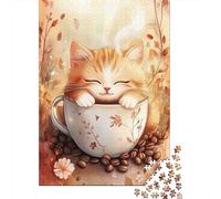 Coffee Cat Puzzle Cozy Kitten 1000 Pezzi Carta Riciclata Per Adulti E Oltre I 12 Anni Puzzle Gioco Educativo Per Rilassarsi Ottima Idea Regalo 52x38cm/1000pcs