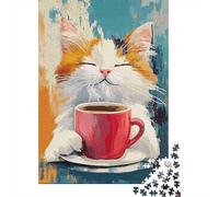 Coffee Cat Puzzle da Pezzi Vintage Painting 1000 Pezzi Carta Riciclata Per Donne, Regali Per Uomini Puzzle Estremamente Difficile E Stimolante 38x26cm/1000pcs