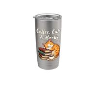 Coffee Cats & Books Lover, per donne e ragazze, caffè divertente Bicchiere termico in acciaio inox doppia parete
