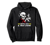 Coffee Cats & True Crime Funny Skull Cat Crime Show Lovers Felpa con Cappuccio