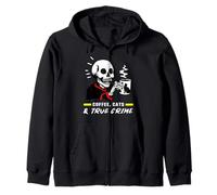 Coffee Cats & True Crime Funny Skull Cat Crime Show Lovers Felpa con Cappuccio