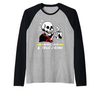 Coffee Cats & True Crime Funny Skull Cat Crime Show Lovers Maglia con Maniche Raglan