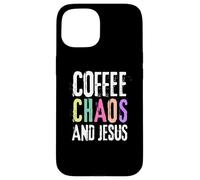 Coffee Chaos And Jesus Christ Christian Religious Love Faith Custodia per iPhone 15