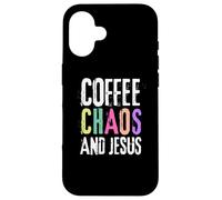 Coffee Chaos And Jesus Christ Christian Religious Love Faith Custodia per iPhone 16
