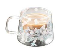 Coffee Cup - 250ml Anti-scald Double Wall Glass Coffee Mugs With Handle, Long-lasting Insulated Flower Glass Mugs, Clear Cups With Flower Design, Doube-Wall Insulated Mug For Latte, Cappuccino