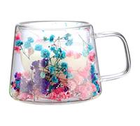 Coffee Cup - 250ml Anti-scald Double Wall Glass Coffee Mugs With Handle, Long-lasting Insulated Flower Glass Mugs, Clear Cups With Flower Design, Doube-Wall Insulated Mug For Latte, Cappuccino