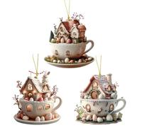 Coffee Cup House Easter Egg Ornaments - for Evaluation | 2d Acrylic Flat Pendant with Resilient Shield Sleek & Tree Decorations for Home, Home and Professional Holiday Room Utility