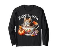 Coffee Fall Themed Kitten for Cat Grandma Happy Fall YALL Maglia a Manica